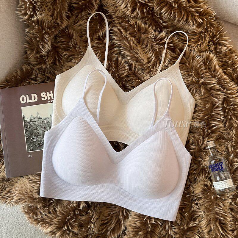 韩国进口原版超薄凉感无痕粉底液透气小胸聚拢内衣细肩带美背运动