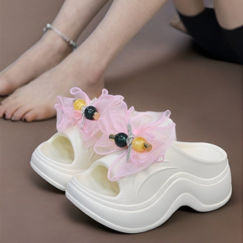 进口可爱蝴蝶结网红厚底2025新款凉拖鞋女春夏外穿时尚一字拖