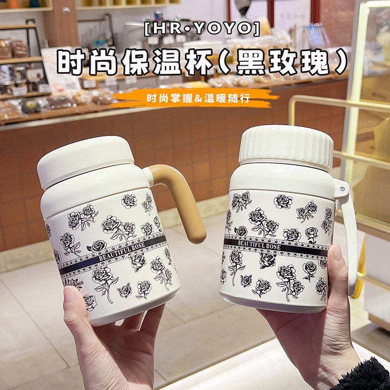 日式进口手柄不锈钢保温杯子咖啡杯女2025新款办公茶水分离水杯便