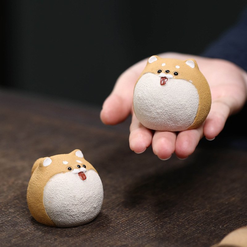 进口紫砂茶宠狗蛋可养手工创意生肖狗柴犬茶玩茶具配件茶桌摆件小