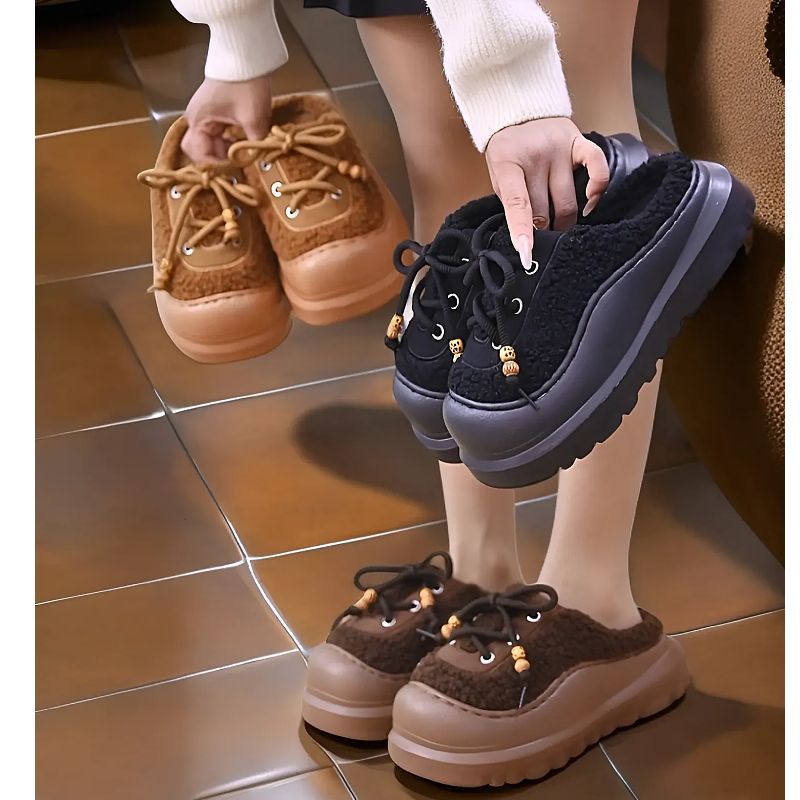 胖I东来2025新款棉拖鞋女秋冬季居家外穿保暖时尚百搭毛绒厚底包