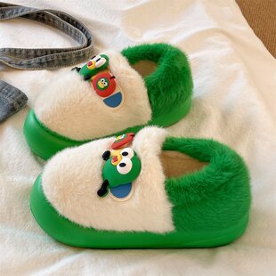 厚底包跟棉鞋女款冬季外穿家居保暖加绒毛毛鞋可爱生气小鸟棉