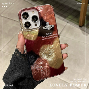 IMD漩涡苹果16Promax手机壳 冰裂彩色晕染锡纸纹适用iPhone15新款