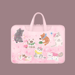 美拉德猫咪手提包15防水笔记本收纳包适用联想小新14华硕15.6便携