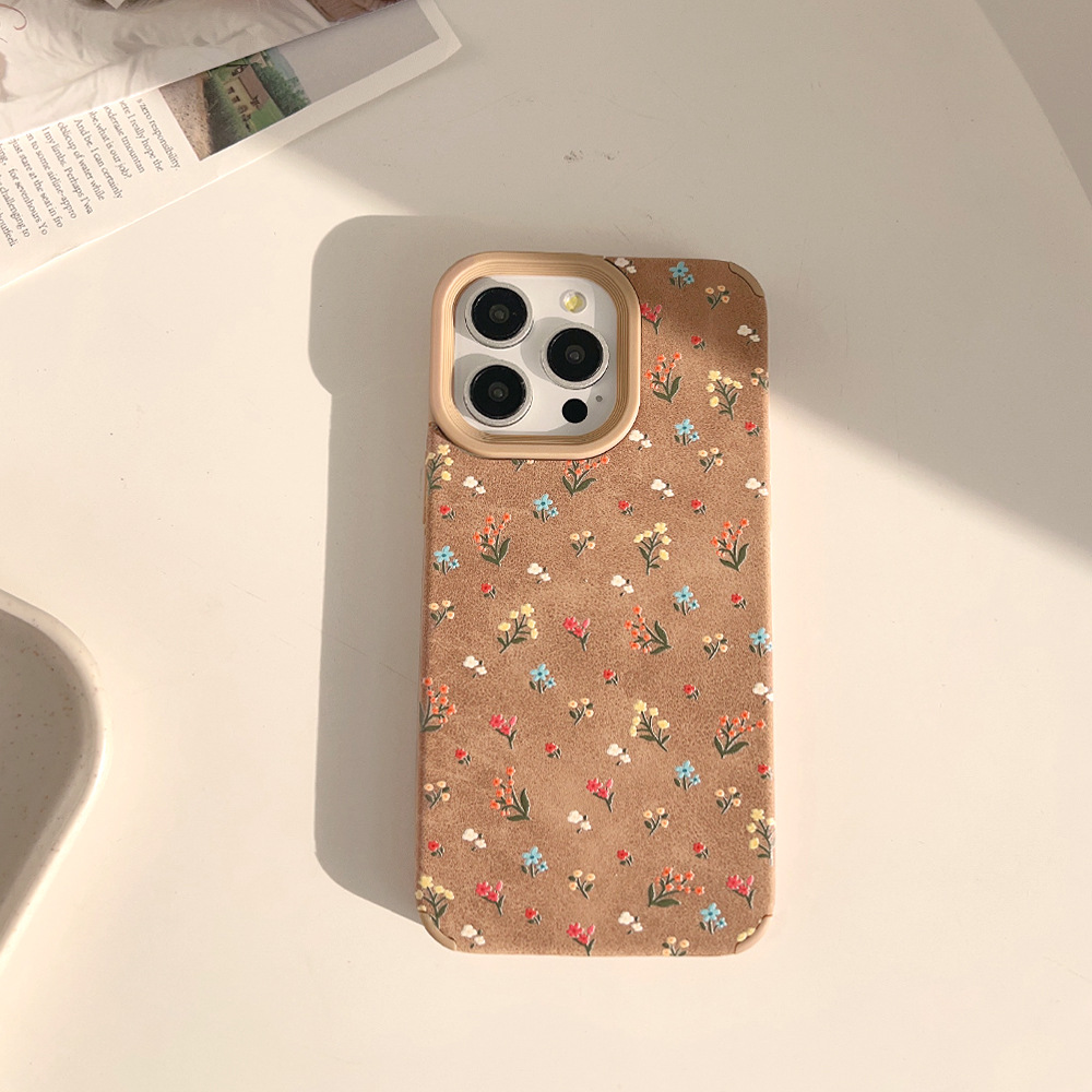 秋冬ins棕色温柔小碎花适用苹果17promax手机壳iphone13新款15pro