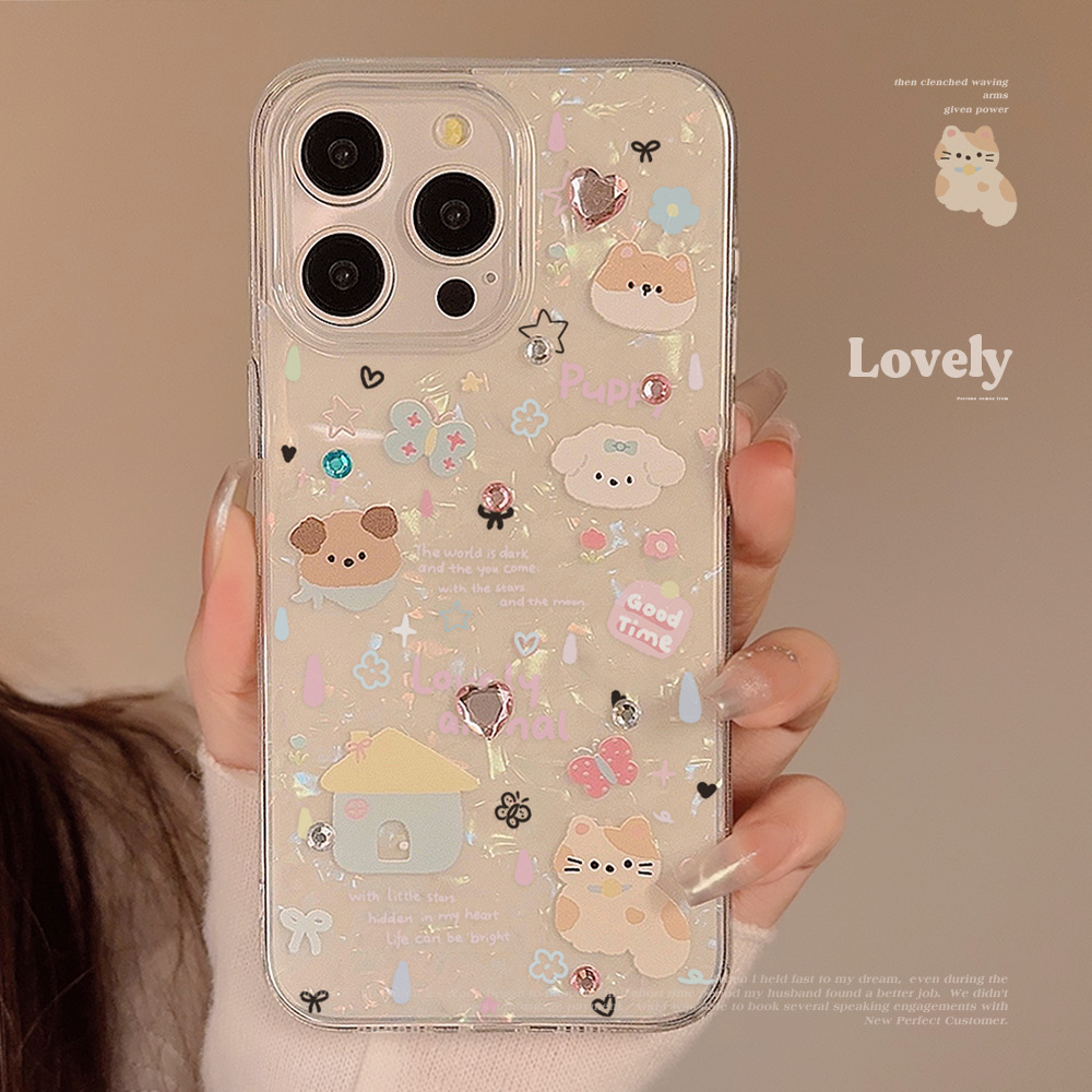 适用ins卡通趣味小狗贴纸苹果15pro max手机壳16贝壳iphone15软11