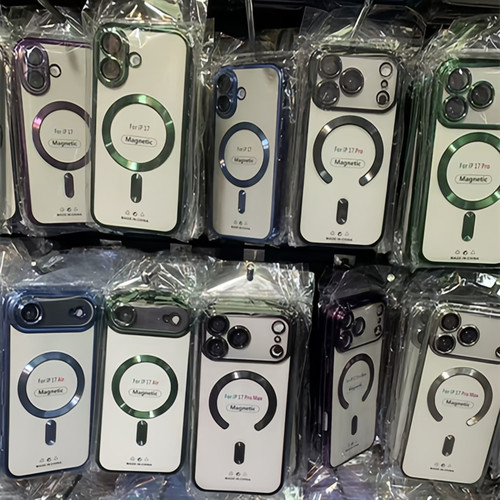电镀磁吸带镜头膜苹果17pro max手机壳批发 适用iPhone 11 15 13 16 14 12 plus E保护女简约全包男新款透明