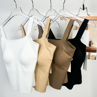 和美文胸吊带美背背心女带胸垫一体式内搭防走光白色方领无痕上衣