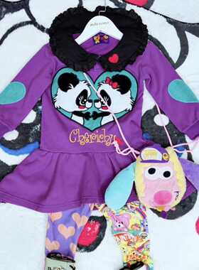 TOMATO家 日系潮牌 CC家紫色刺绣熊猫蕾丝领连衣裙卫衣裙