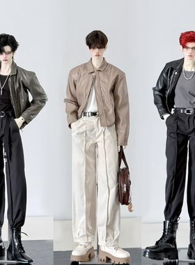 满68包邮 BJD娃衣 皮夹克 皮衣内搭裤子4分普叔壮叔ID75 三万院长