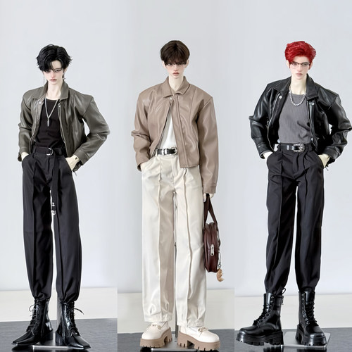 BJD娃衣皮夹克皮衣内搭裤子套装