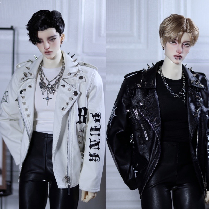 完售现货bjd娃衣 摇滚朋克铆钉印花皮衣四分体叔体ID75 三万院长