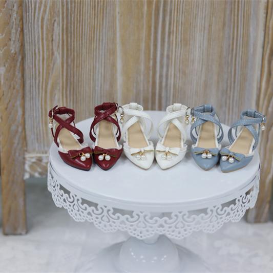 4分/珍珠链交叉高跟鞋