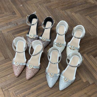 3分/SDGR爱心亮片尖头高跟鞋
