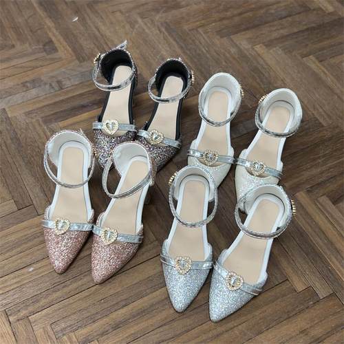 3分/SDGR爱心亮片尖头高跟鞋