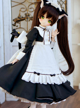 【三万院长】现货喵屋 黑猫长裙女仆装可爱制服BJD4分娃衣MDD SDM