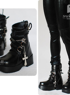 【现货】BJD鞋子 S038两色 3分4分十字架短靴黑色白色SD娃鞋靴