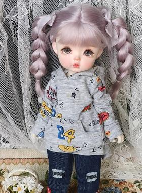 现货满68包邮 灰色连帽卫衣 卷边牛仔裤6分12分BJD娃衣 三万院长