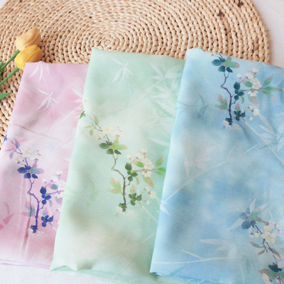 新中式国风连衣裙汉服旗袍裙料印花天丝麻夏季轻薄防蚊裤服装面料