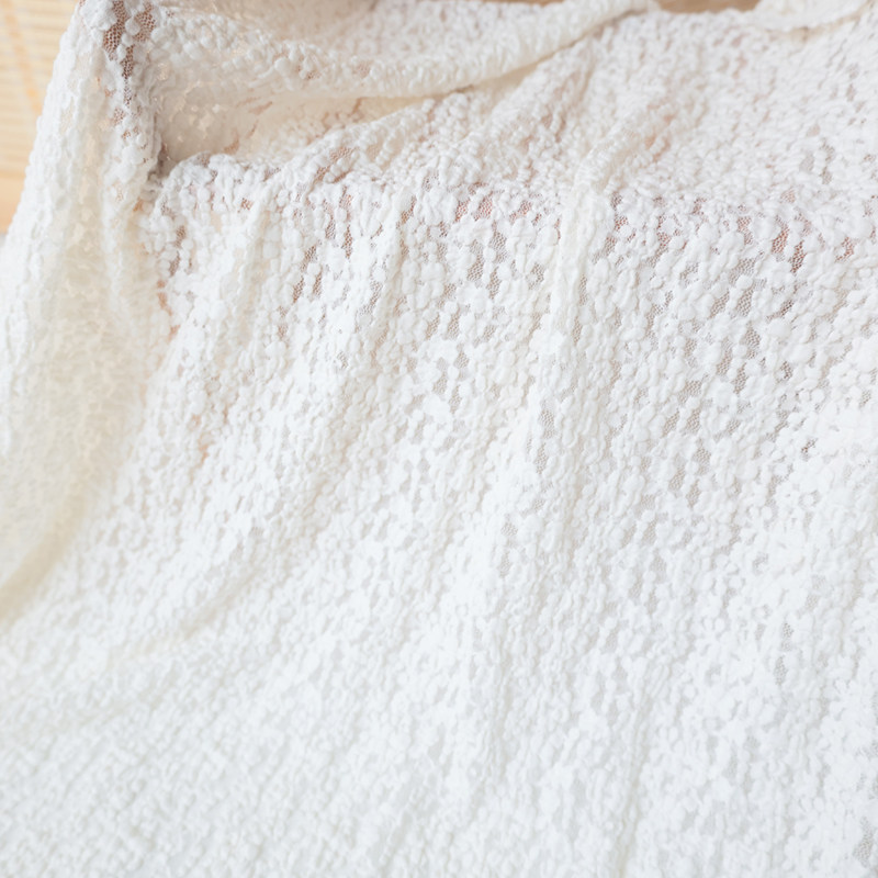 白色蕾丝镂空弹力花朵布料服装上衣小衫手工DIY背景布桌布面料