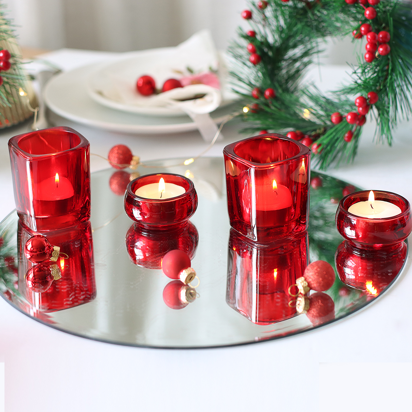 北欧玻璃烛台杯加厚小圆蜡烛台