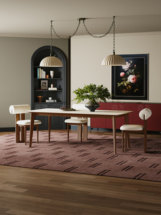 森友进口灰黑胡桃实木德利丰石灰华板岩餐桌家居简约餐桌椅组合