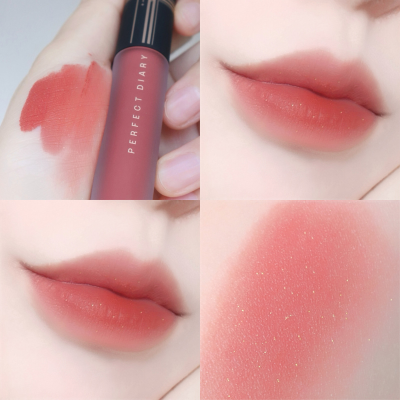 完美日记丝绒唇釉v10蜜桃色哑光