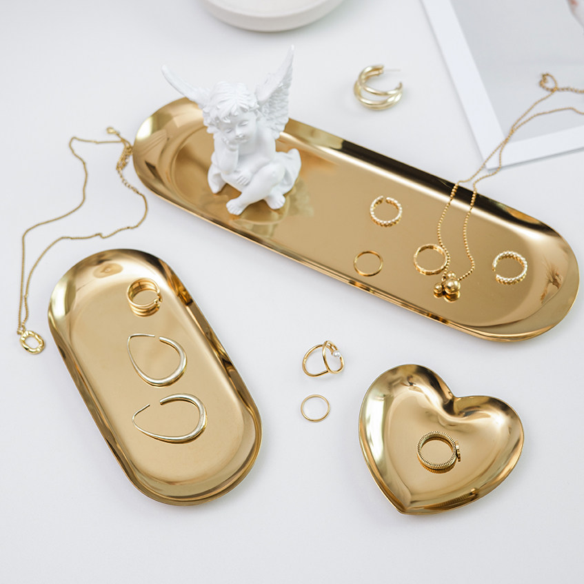 INS 스테인레스 스틸 금색과 은색 쥬얼리 트레이 쥬얼리 쥬얼리 장식 보관함 사진 소품 사진 배경