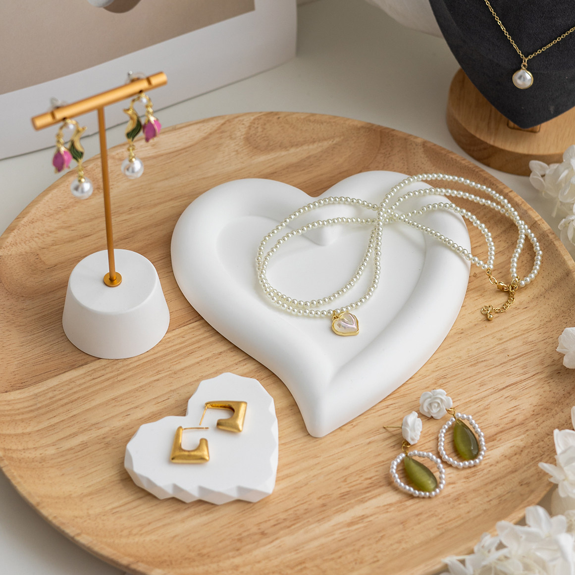 인 석고 라운드 꽃 쥬얼리 플레이트 쥬얼리 디스플레이 디스플레이 플레이트 스토리지 쥬얼리 장식품 장식 사진 소품