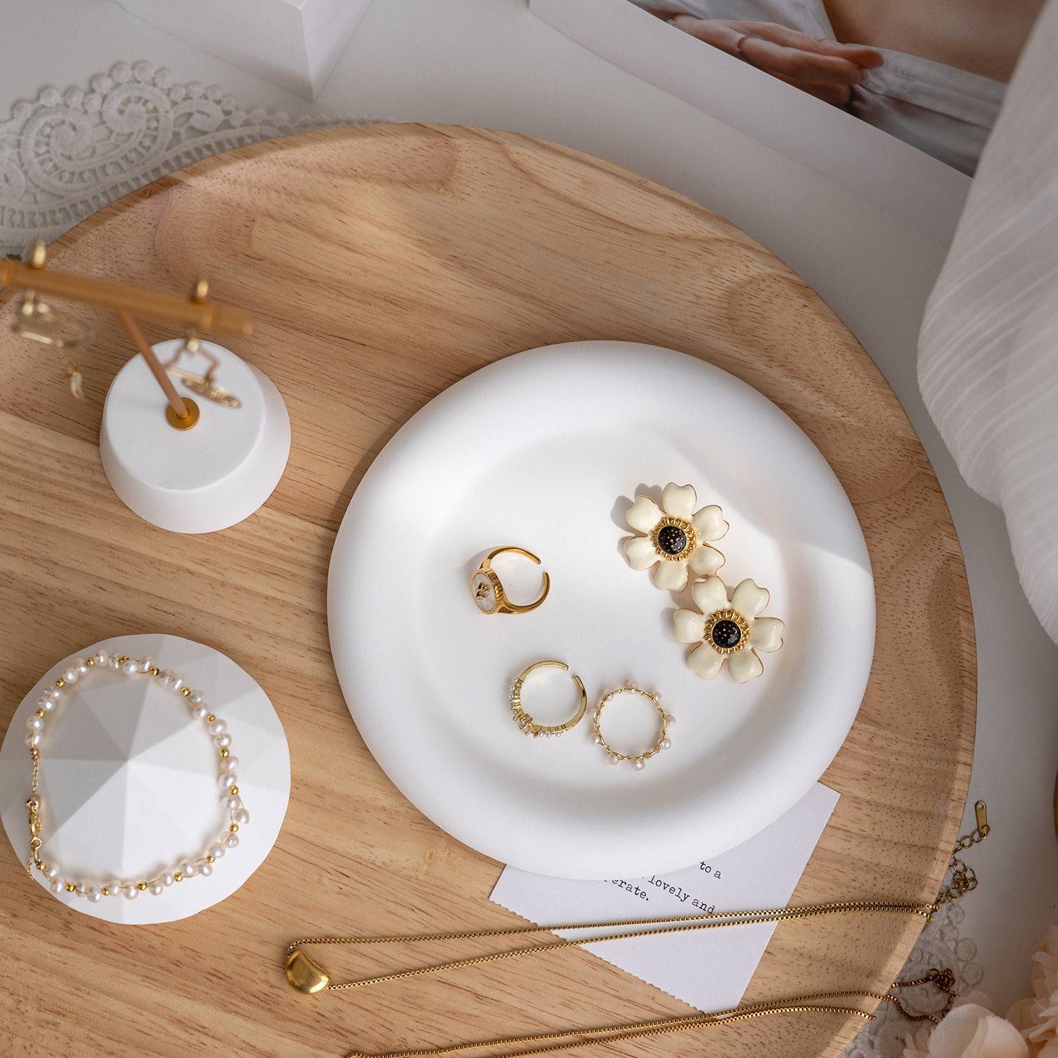 인 석고 라운드 꽃 쥬얼리 플레이트 쥬얼리 디스플레이 디스플레이 플레이트 스토리지 쥬얼리 장식품 장식 사진 소품