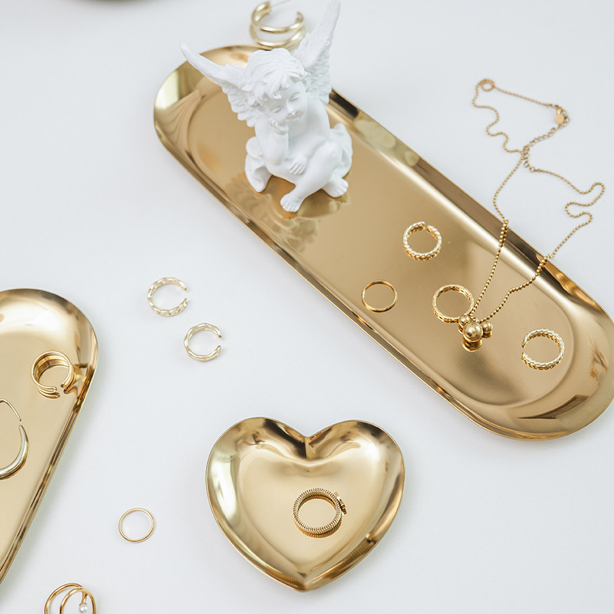 INS 스테인레스 스틸 금색과 은색 쥬얼리 트레이 쥬얼리 쥬얼리 장식 보관함 사진 소품 사진 배경