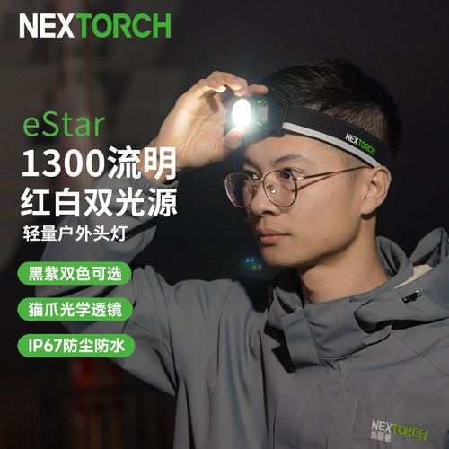 纳丽德eStar头灯头戴式强光充电户外登山野外钓鱼夜跑越野跑头灯