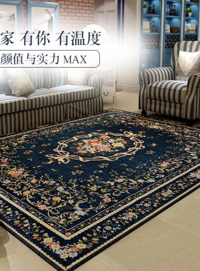 欧美蓝色床边毯地毯卧室客厅茶几毯可擦洗地毯名族风懒人沙发垫
