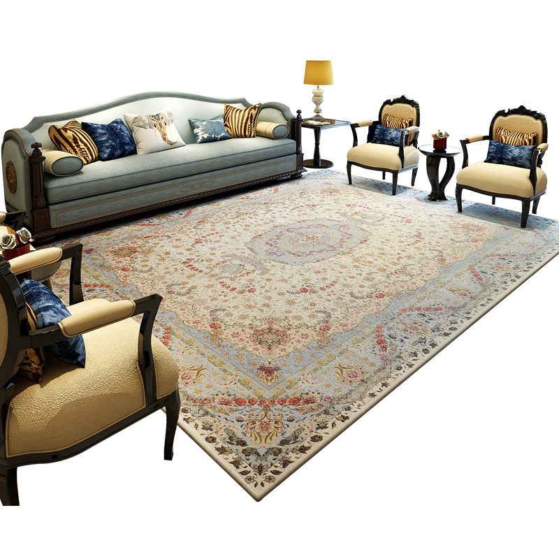 地毯蓝色客厅卧室欧美茶几毯入户民族书房床边毯家用欧式可擦洗