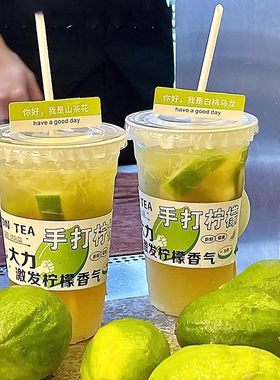 暴打手打柠檬茶杯子一次性带盖摆摊的500/700ml冷饮家用杯套商用