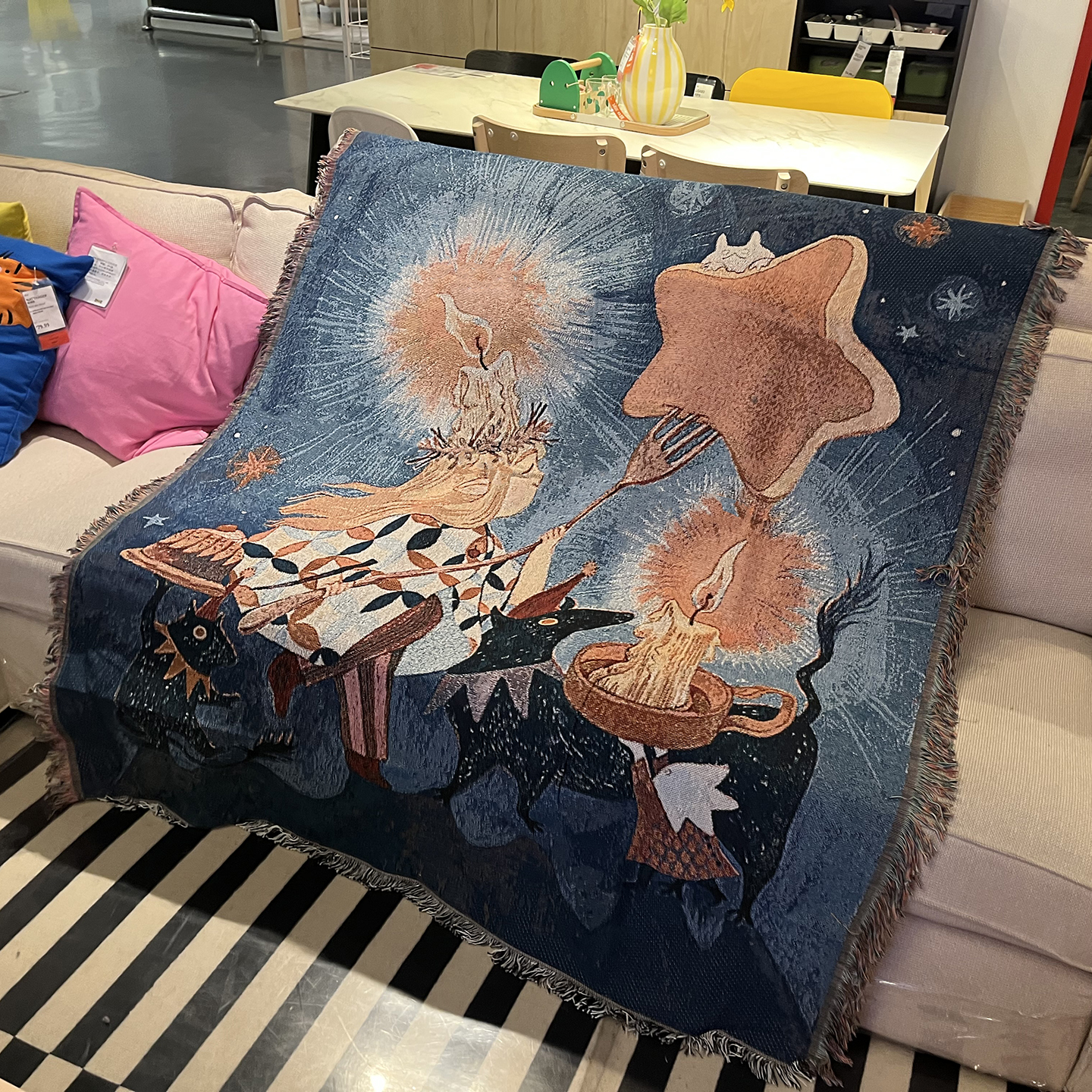 复古抽象油画毯挂毯可爱女孩艺术挂毯墙面装饰毯沙发毯露营毯毛毯图片