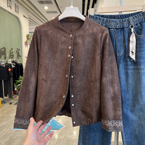 四季青妈妈装麂皮绒外套女