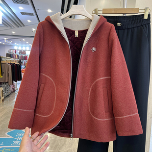四季青妈妈装加绒加厚仿貂绒连帽外套女冬款洋气中老年棉衣服上衣