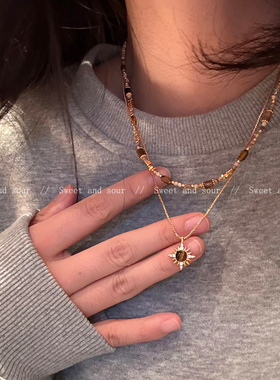 甜酸复古虎眼天然石项链2025新款爆款毛衣链秋冬双层锁骨链颈链潮