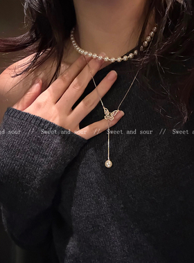 2件套 珍珠项链高级感轻奢小众复古叠戴配饰女秋冬气质百搭锁骨链