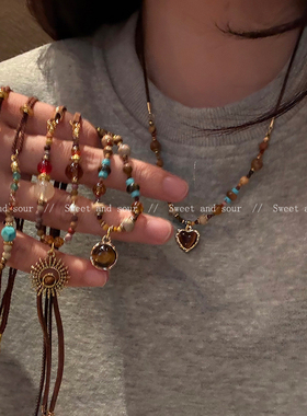 甜酸复古虎眼石项链秋冬高级感轻奢小众设计个性卫衣链配饰毛衣链