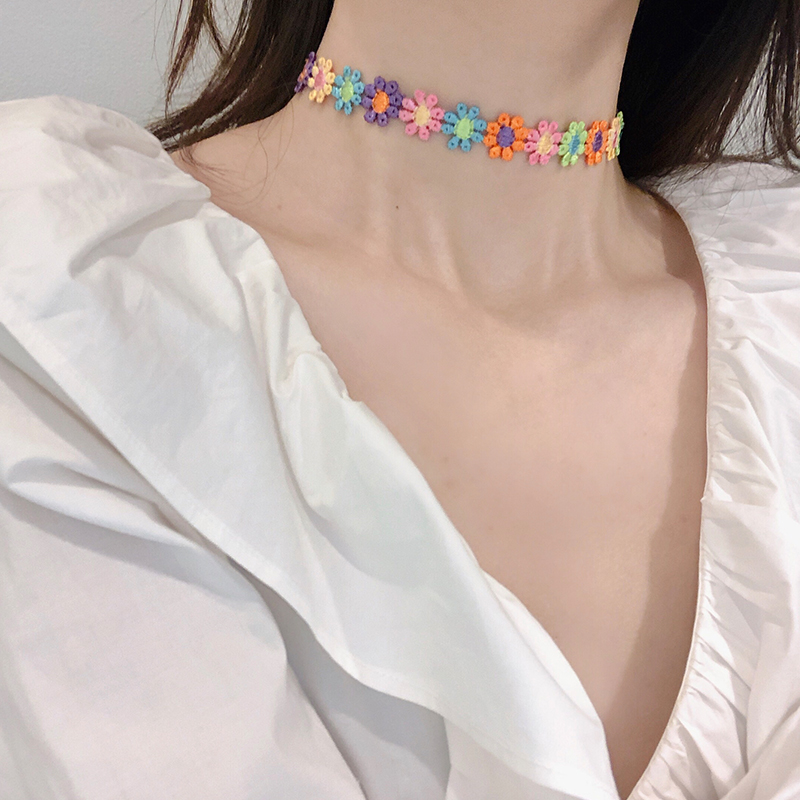 ins同款彩色花朵圈女潮网红锁骨链10月18日最新优惠