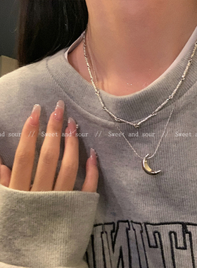 甜酷冷淡风双层月亮项链