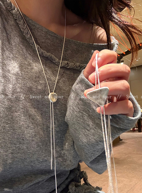 INS韩版简约抽拉可调节项链气质百搭长款流苏锁骨链高级感毛衣链