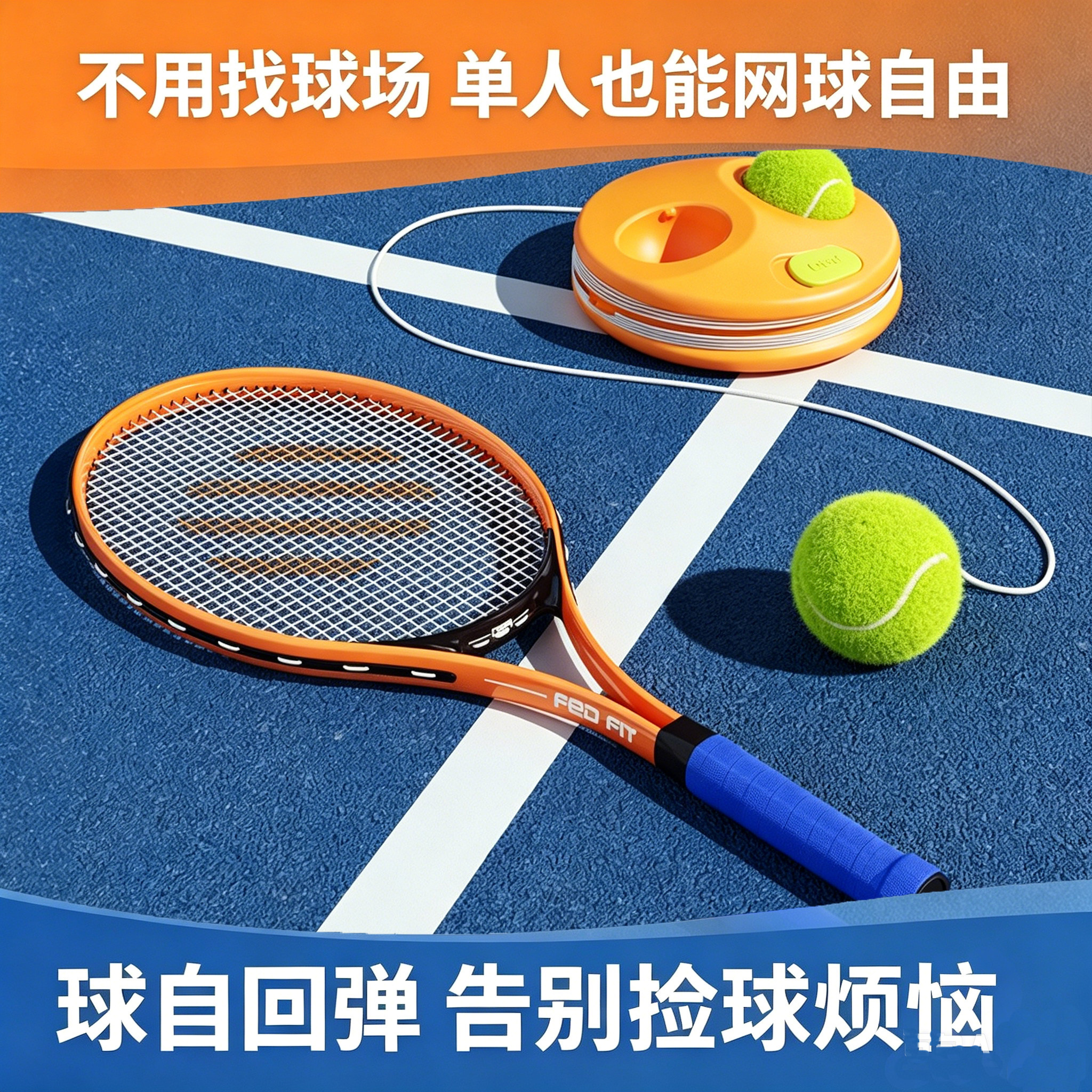 网球单打带线回弹初学网球拍套装图片