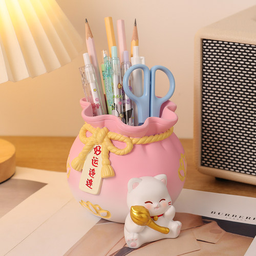 创意可爱招财猫笔筒摆件励志礼物