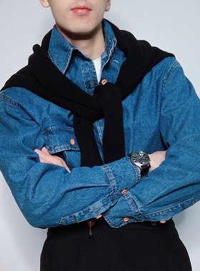 牛仔衬衫男设计感小众春秋潮ins港风复古大码日系2023新款衬衣