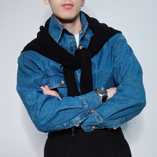 衬衣 日系2023新款 牛仔衬衫 男设计感小众春秋潮ins港风复古大码
