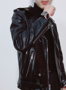 机车皮衣男冬季摩托车潮复古港风哈雷机车服夹克pu翻领皮夹克