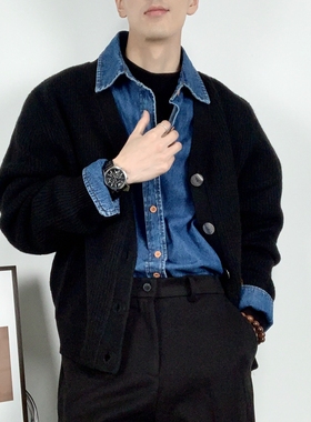 开衫毛衣男款宽松加厚慵懒风大码日系加肥加大v领港风ins针织衫潮